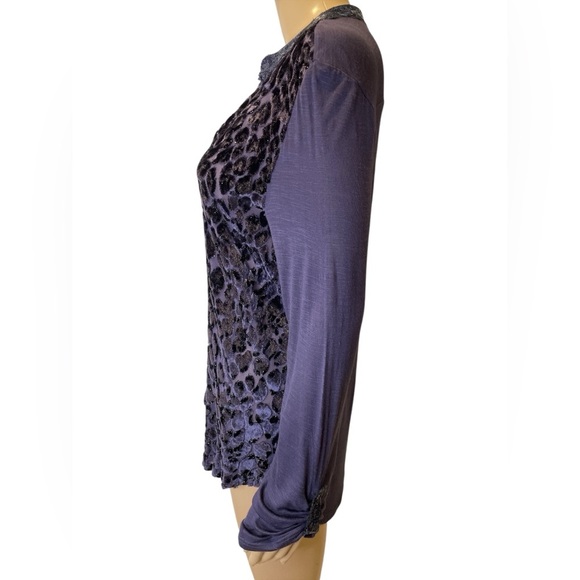 Anthropologie Tiny Vaha Blue Burnout Velvet Leopard Top Sequin  size S - Picture 4 of 6